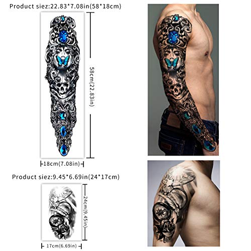 Extra Large waterproof Temporary Tattoos 8 Sheets Full Arm Fake Tattoos and 8...