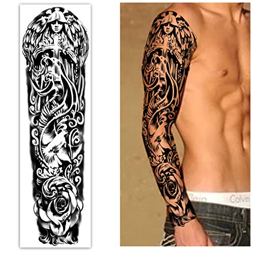 Extra Large waterproof Temporary Tattoos 8 Sheets Full Arm Fake Tattoos and 8...
