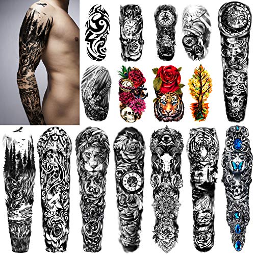 Extra Large waterproof Temporary Tattoos 8 Sheets Full Arm Fake Tattoos and 8...