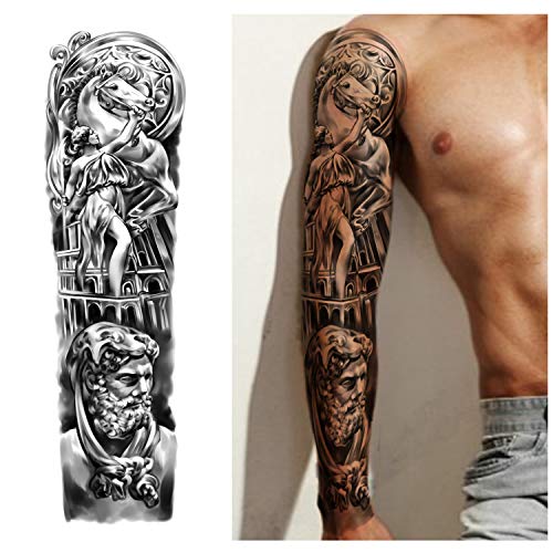 Full Arm Temporary Tattoos 8 Sheets and Half Arm Shoulder Waterproof Tattoos ...