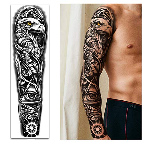 Full Arm Temporary Tattoos 8 Sheets and Half Arm Shoulder Waterproof Tattoos ...