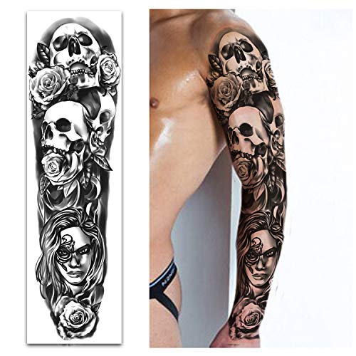 Full Arm Temporary Tattoos 8 Sheets and Half Arm Shoulder Waterproof Tattoos ...