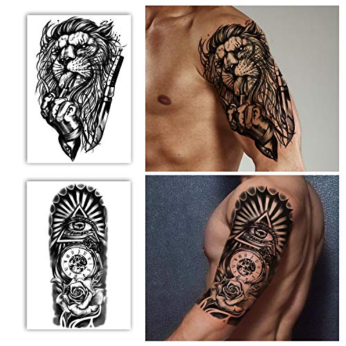 Full Arm Temporary Tattoos 8 Sheets and Half Arm Shoulder Waterproof Tattoos ...