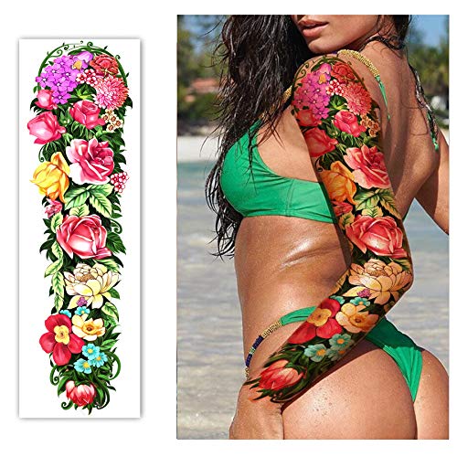 Full Arm Waterproof Temporary Tattoos 8 Sheets and Half Arm Shoulder Tattoo 1...