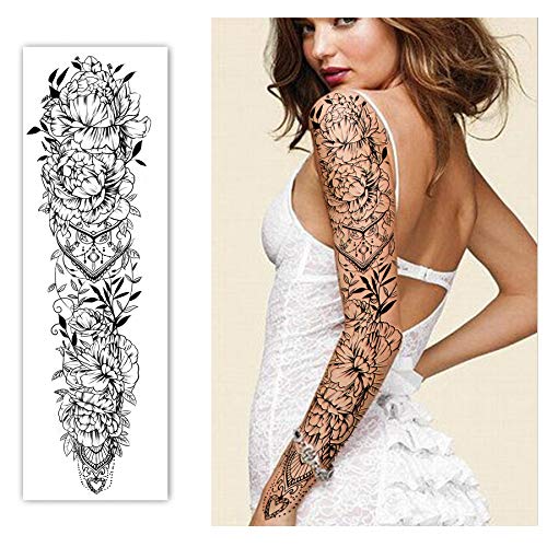 Full Arm Waterproof Temporary Tattoos 8 Sheets and Half Arm Shoulder Tattoo 1...