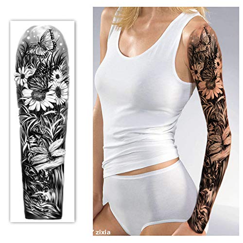 Full Arm Waterproof Temporary Tattoos 8 Sheets and Half Arm Shoulder Tattoo 1...