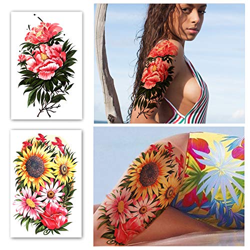 Full Arm Waterproof Temporary Tattoos 8 Sheets and Half Arm Shoulder Tattoo 1...