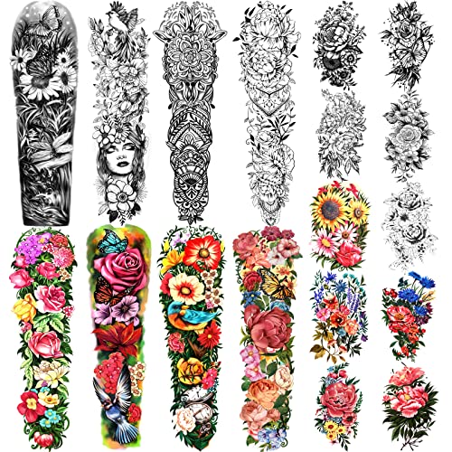Full Arm Waterproof Temporary Tattoos 8 Sheets and Half Arm Shoulder Tattoo 1...