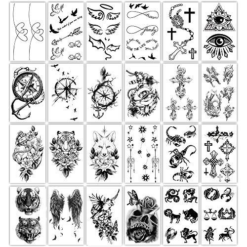 Yazhiji 36 Sheets Temporary Tattoos Stickers, 12 Sheets Fake Body Arm Chest S...