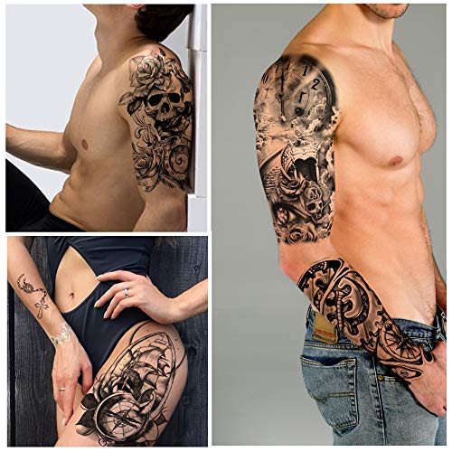 Yazhiji 36 Sheets Temporary Tattoos Stickers, 12 Sheets Fake Body Arm Chest S...