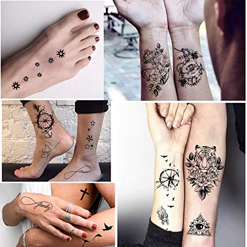 Yazhiji 36 Sheets Temporary Tattoos Stickers, 12 Sheets Fake Body Arm Chest S...