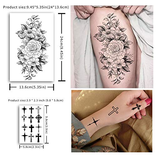 Yazhiji 49 sheets large sexy flowers collection waterproof temporary tattoos ...