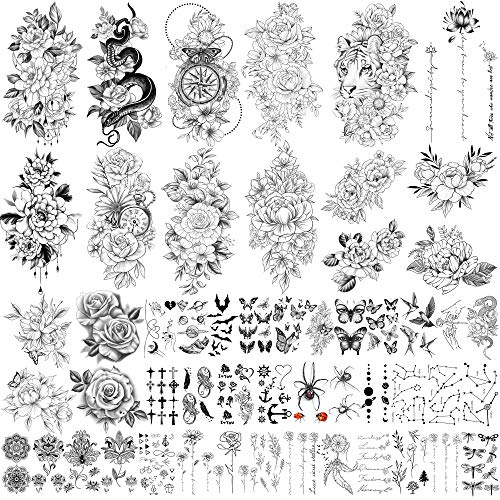 Yazhiji 49 sheets large sexy flowers collection waterproof temporary tattoos ...