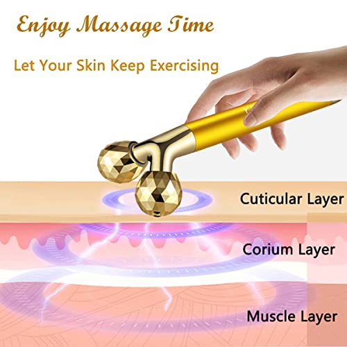 2 in 1 Face Massager Golden Facial Electric 3D Roller and T Shape Arm Eye Nos...