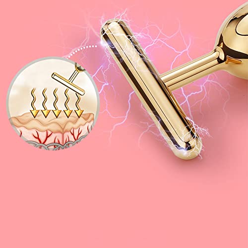 2 in 1 Face Massager Golden Facial Electric 3D Roller and T Shape Arm Eye Nos...