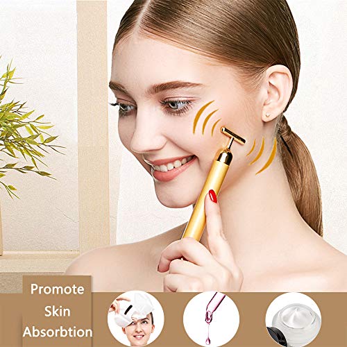 2 in 1 Face Massager Golden Facial Electric 3D Roller and T Shape Arm Eye Nos...