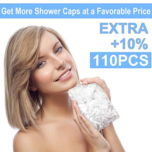 100+10 Shower Caps Disposable, Clear Shower Caps for Women Waterproof Plastic...