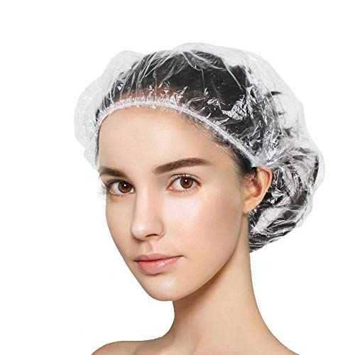 100+10 Shower Caps Disposable, Clear Shower Caps for Women Waterproof Plastic...