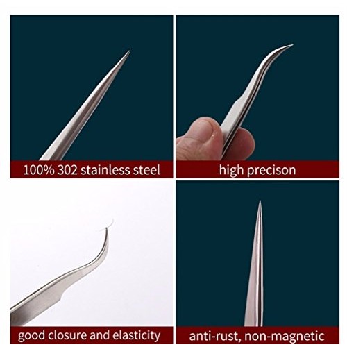 Yelix Precision Stainless Steel Tweezers for Eyelash Extensions Beauty Eyebro...