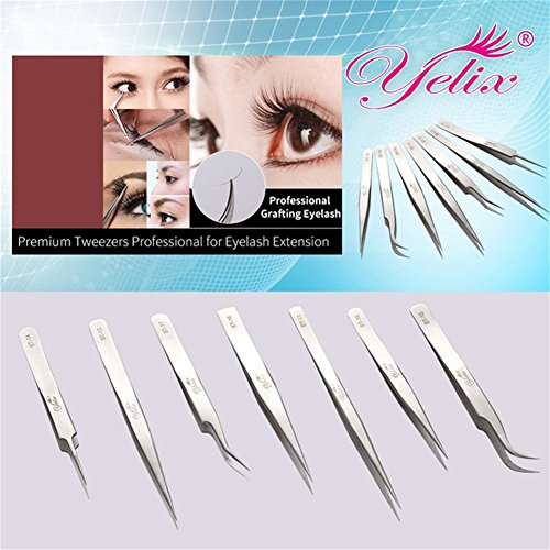 Yelix Precision Stainless Steel Tweezers for Eyelash Extensions Beauty Eyebro...
