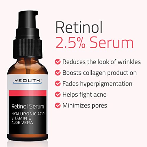 YEOUTH Retinol Serum 2.5% for Face Anti-Aging Retinol Serum with Hyaluronic A...
