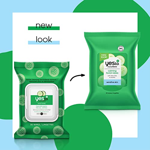 Yes To Soothing Hypoallergenic Facial Wipes for Sensitive Skin, Cucumbers Alo...