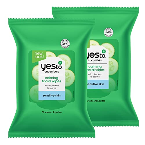 Yes To Soothing Hypoallergenic Facial Wipes for Sensitive Skin, Cucumbers Alo...