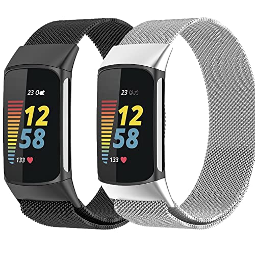Metal Replacement Bands for Fitbit Charge 5 Advanced Fitness & Health Tracker...