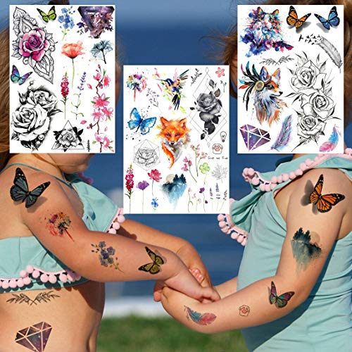 Yezunir 6 Sheets Watercolor Flower Temporary Tattoos For Women Girls Small La...