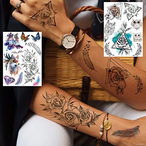 Yezunir 6 Sheets Watercolor Flower Temporary Tattoos For Women Girls Small La...