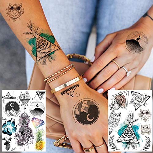 Yezunir 6 Sheets Watercolor Flower Temporary Tattoos For Women Girls Small La...