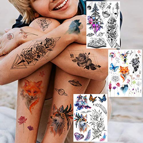Yezunir 6 Sheets Watercolor Flower Temporary Tattoos For Women Girls Small La...