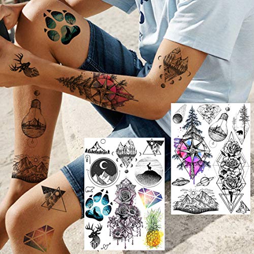 Yezunir 6 Sheets Watercolor Flower Temporary Tattoos For Women Girls Small La...
