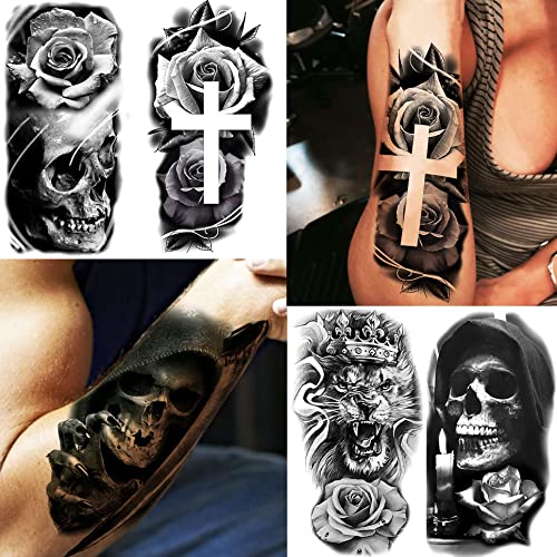 Yezunir 62 Sheets Black Tiger Lion Temporary Tattoos For Women Men Kids, Hall...