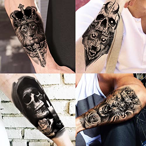 Yezunir 62 Sheets Black Tiger Lion Temporary Tattoos For Women Men Kids, Hall...