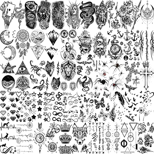 Yezunir 62 Sheets Black Tiger Lion Temporary Tattoos For Women Men Kids, Hall...