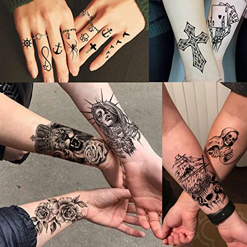 Yezunir 62 Sheets Black Tiger Lion Temporary Tattoos For Women Men Kids, Hall...