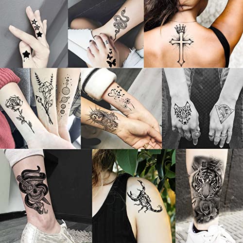 Yezunir 62 Sheets Black Tiger Lion Temporary Tattoos For Women Men Kids, Hall...