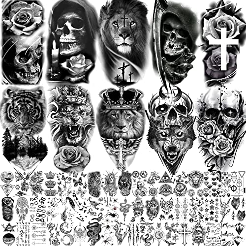 Yezunir 62 Sheets Black Tiger Lion Temporary Tattoos For Women Men Kids, Hall...