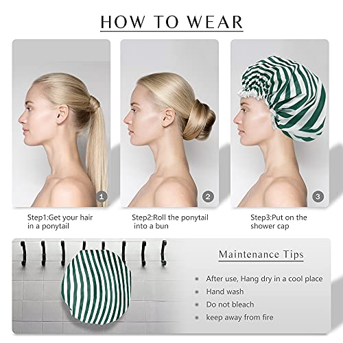 2PCS Large Reusable Shower Cap Waterproof,Double Layers Bathing Hair Bonnet t...