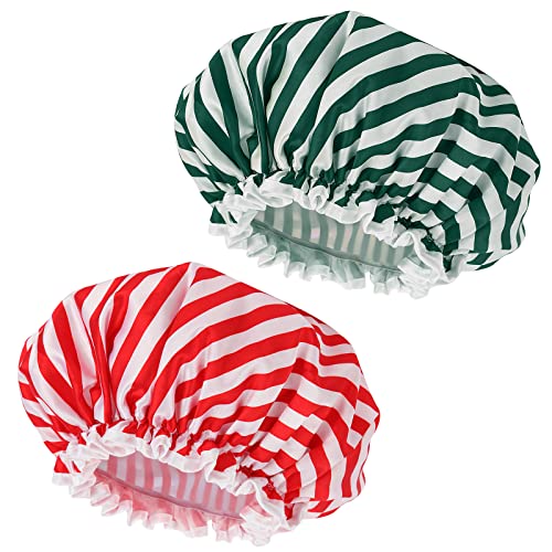2PCS Large Reusable Shower Cap Waterproof,Double Layers Bathing Hair Bonnet t...