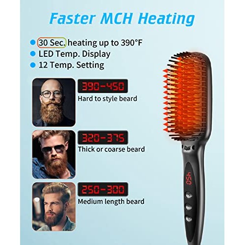 Beard Brush Straightener, Fast Heated Beard Brush Kit Heating Setting Electri...