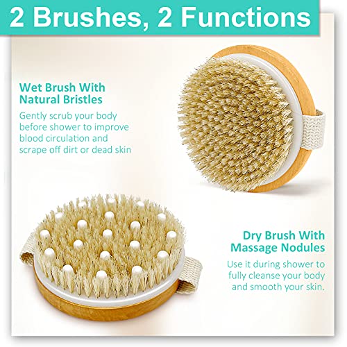 2 Pack Exfoliating Dry Brush, Wet & Dry Brushing Body Brush for Cellulite and...