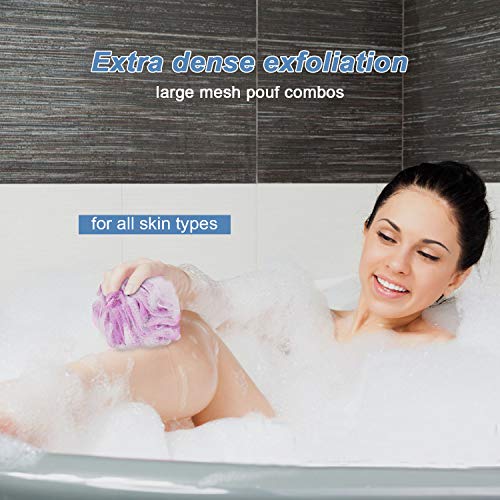 YINENN Bath Shower Sponge Loofahs XL (80g/pcs) Mesh Pouf Shower Ball, Nature ...