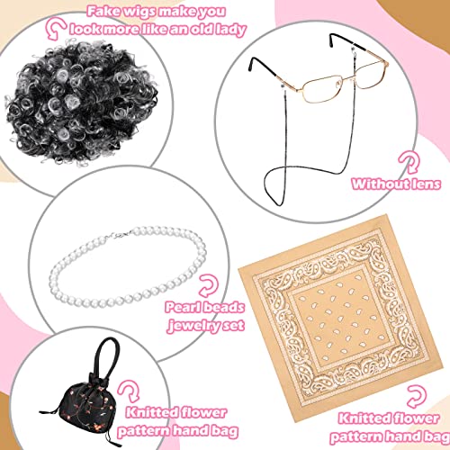 Old Lady Cosplay Costume Set for Kids Grandmother Wig Old Lady Wig Curly Kids...