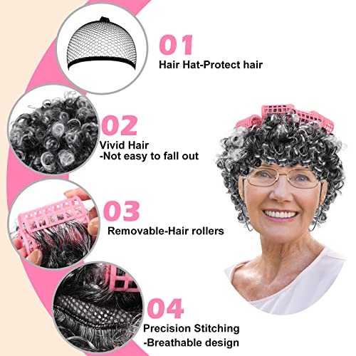 Old Lady Cosplay Costume Set for Kids Grandmother Wig Old Lady Wig Curly Kids...
