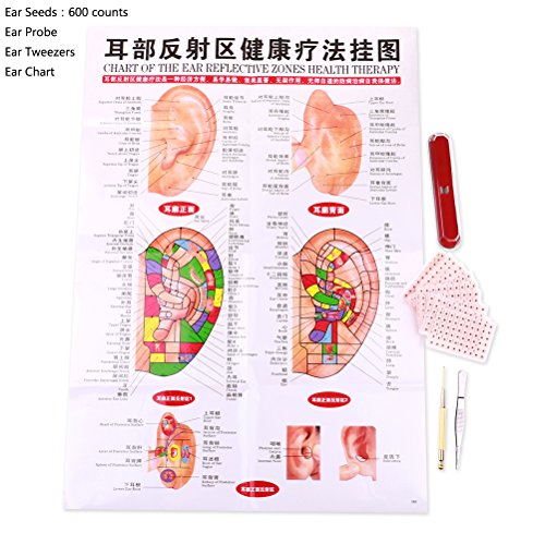 Yiphates 600 Counts Ear Seed Kit, 1Pcs Probe, 1Pcs Acupuncture Chart, 1Pcs Tw...