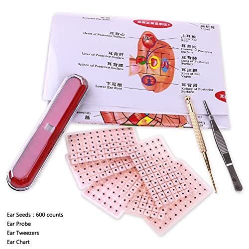 Yiphates 600 Counts Ear Seed Kit, 1Pcs Probe, 1Pcs Acupuncture Chart, 1Pcs Tw...