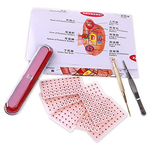 Yiphates 600 Counts Ear Seed Kit, 1Pcs Probe, 1Pcs Acupuncture Chart, 1Pcs Tw...