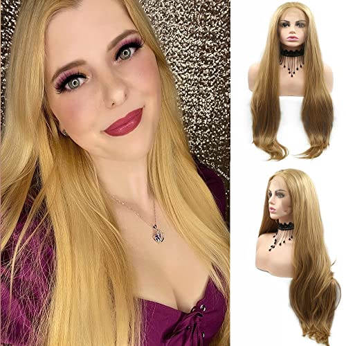 26inch Density Blonde Synthetic Lace Front Wig Natural Straight Heat Resistan...